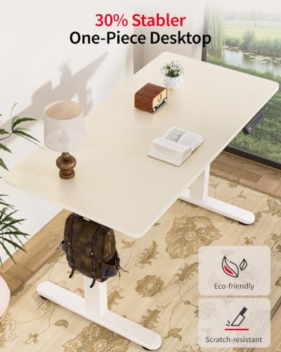 Image of Okin Standing Desk Electric Adjustable Computer Whole Piece Stand up Desk with Wheels Office Gaming Home Office Memory Desks 48x24 inches Cream Brown