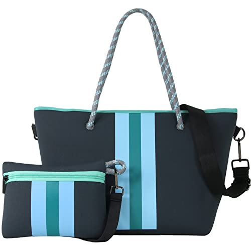 QOGiR Neoprene Multipurpose Beach Bag Tote Bag (STRIPE DARK GREY L) by QOGiR - Used condition - US$23.79