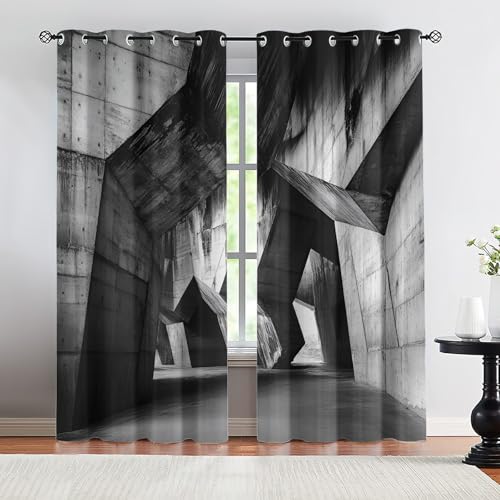 SOZIUFI Grey Curtains, Gray Geometric Window Drapes for Bedroom Kids,