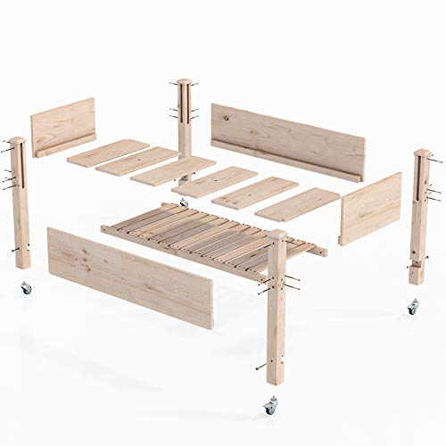 AMZFINE Heavy Duty Wooden Raised Garden Bed Kit with Lockable Wheels/Storage Shelf, Solid Wood Elevated Planter Box -48\" L x 24.5\" W x 32\" H, Natural