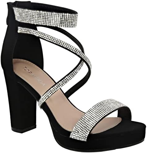 TOP Moda Dressy/Formal Sandals High Heel Ankle Strap Open Toe Sandals,Black Rhinestone 6 | Image 2