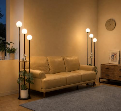Image of Fiqevs 3 Globe Floor Lamp with Shelves - Living Room Modern Standing Lamp