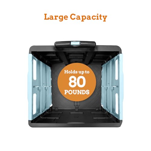 Inspired Living Ultra-Slim Rolling Collapsible Storage Pack-N-Roll Utility-carts, with Telescopic Handle, for Home, Garden, Shopping, Office, School use, Large, Baby Blue & Black - Thumbnail 3