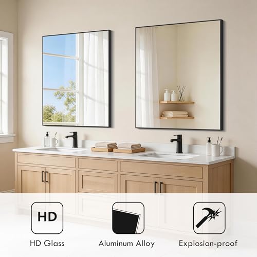 Image of DESBING Black Bathroom Mirror 2 Pack, 30x36 Inch Rectangle Wall Mirrors with Frame, Shatter-Resistant, Modern for Bathroom, Living Room, Entryway - Horizontal or Vertical