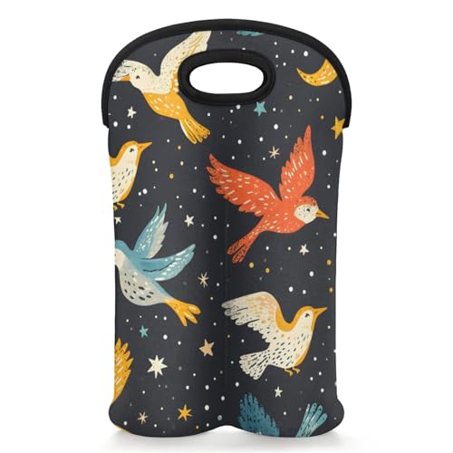 GzLeyigou 2 Bottles Birds Wine Bag Sleeve Totes Neoprene Protective Wine Carrier Bag for Wine,Water, Champagne, Beer, Baby Bottles,Gift 14.5 x 10 Inches