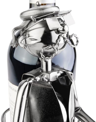 BRUBAKER Weinflaschenhalter Jäger mit Jagdhund - Flaschenhalter aus Metall - Jagd Geschenk Metallfigur mit Hund - Weingeschenk Flaschenständer mit Geschenkkarte - Farbe: Silber
