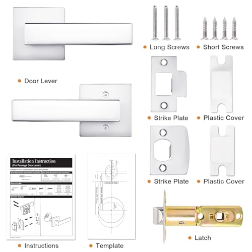 8 Pack Probrico Door Handles,Polished Chrome Passage Door Handle Interior,Keyless Door Levers Indoor,Closet Levers Hallway and Closet Left or Right Handed by Probrico - Used condition - Image 7