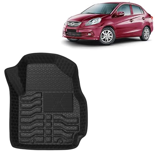 Image of Kingsway Accessories Premium 4.5D Car Floor Mats Only Compatible with Honda Amaze (Year 2013 to 2018) All Model, Set 3 Pcs, 100% Waterproof Tray Shape PVC Foot Mats | Black | 1 Year Warranty