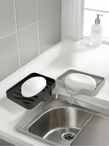 Saboneteiras de silicone para banheiro com bico de drenagem – organizador de pia de banheiro e cozinha, suporte de esponja, bandeja de sabonete, perfeito para dispensador, esfregão, garrafa, copo na