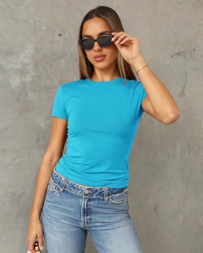 Image of Abardsion Women's Casual Basic Slim Fit T Shirts | Summer Clothes 2026 Going Out Crop Tops Short Sleeve Crew Neck Ladies Tees