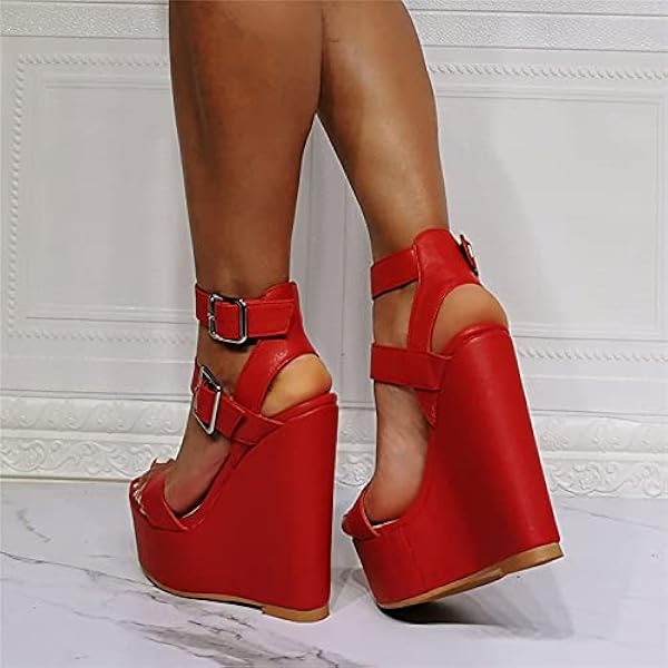 Höga klackar Sexiga 15 CM Party Kilplattform Högklackade sandaler, Röd-52 Happy house
