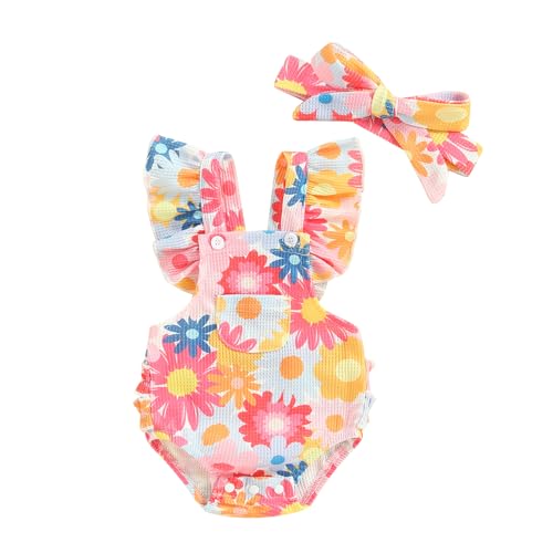 Image of Afunbaby Baby Girl Clothes 3 6 9 12 18 Month Newborn Summer Ruffle Bubble Romper Onesie Floral Bodysuit New Born Outfit