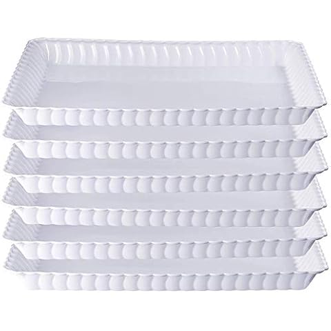 Pack of 6 Elegant Hard Plastic Reusable Serving Trays ~ Buffet Catering Platters ~ Party Food Trays ~ White ~ 9 x 13 inch (23 x 33 cm) Cover