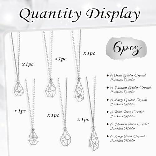 6 Pcs Adjustable Crystal Stone Holder Necklace Empty Stone Holder Necklace Pendant Chain with Stainless Steel Cage for DIY Jewelry (Silver)3