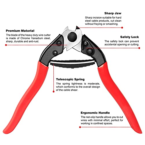 Sanuke Cable Cutter, Wire Cutter Heavy Duty Up To 5/32" For Housing Fencing Deck Stair Railing With Crimping Sleeves, Stainless Steel Thimbles And Bike Brake Cable Cap End Tips #TOP6