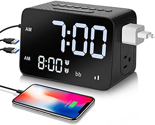 Maypott Portable Sound Machine for Sleeping Adults White Noise Generator Super Loud Dual Alarm Clock with USB Charger for Bedroom Kids, 2 Power Strip, 20 Nature Sounds, Digital Clock Alarm （Black）