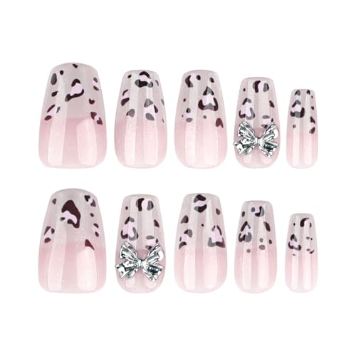 Image of Secret Lives French Leopard Print Gradient Short Ladder Artificial Press-On Nails with Cat-Eye Glitter