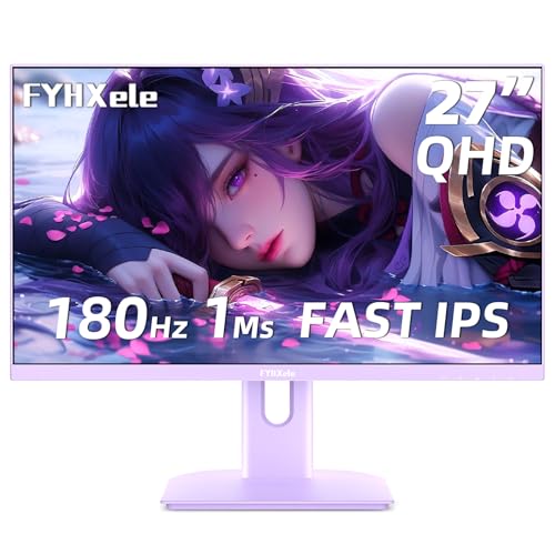 Image of FYHXele 27 inch Gaming Monitor, 180Hz Computer Monitor QHD 1440P Fast IPS Panel Pc Monitor, sRGB100%,1ms, DisplayPort /HDMI /Eye Care /Wall Mount Compatible-Purple