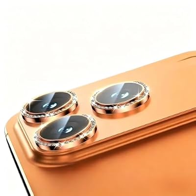 SHSJYA Glitter Diamond Camera Lens Protector for iPhone 17 Pro / 17 Pro Max, 9H Tempered Glass, HD Clear, Anti-Scratch, Bling Crystal Camera Lens Cover Film (Orange,for iPhone 17 pro)