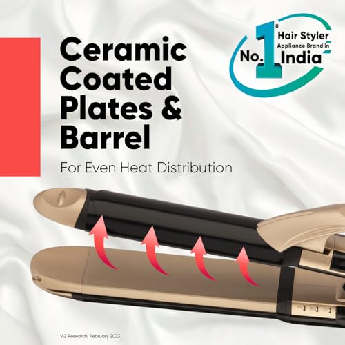 Image of Vega 3 in 1 Hair Styler for Women, (India's No.1 Appliance Brand) | Straightener, Curler and Crimper, Quick Heat up, Suitable for All Types, Gold-Black (VHSCC-01)