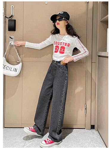 Little/Big Girls Jeans Denim Elastic Wasit Wide Leg Baggy Pants Kids Clothes 5-16 Years3