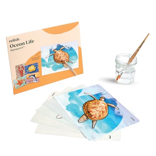 Relish Water Painting Attività Per Demenza/Alzheimer - Aquapaint Ocean Life, Confezione Da 5 Disegni Riutilizzabili