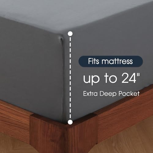 HYPREST Extra Deep Pocket Cal King Sheet Sets Fits 18"-24" in Deep Mattress -100% Cotton California King Sheet Set, Grey Hotel Luxury Soft Wrinkle Free Cooling Sheet Sets Deep Pocket