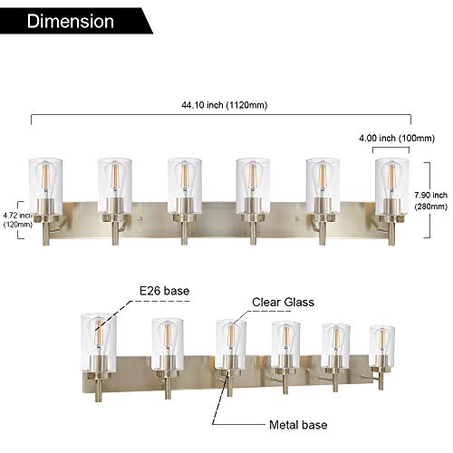 Vinluz Bathroom Vanity Light Fixture Brushed Nickel With Clear Glass 6-Light Modern Wall Lighting Industrial Indoor Sconces Wall Mounted Lamp For Bedroom Kitchen (Patent No.: Us D958,438 S) #TOP4