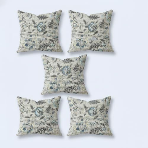 Image of Pure Cotton Quilted Cushion Cover 16x16 Inch | Anokhi Print Decorative Throw Pillow Cover | Soft Cotton Sofa Cushion Cover with Hidden Zipper | Living Room Bedroom Home Decor