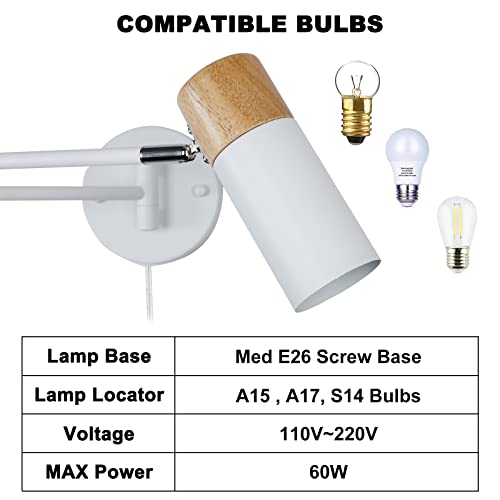 Image of COSYLUX Modern Swing Arm Plug in Wall Sconces for Bedroom, White