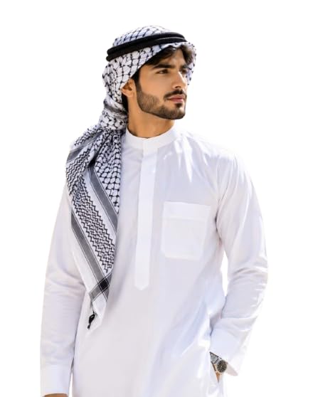 masrat collection Keffiyeh Checkered Scarf, Grey and White, Tassel Detail, Unisex Arab Shemagh Wrap (Grey)-picture-21