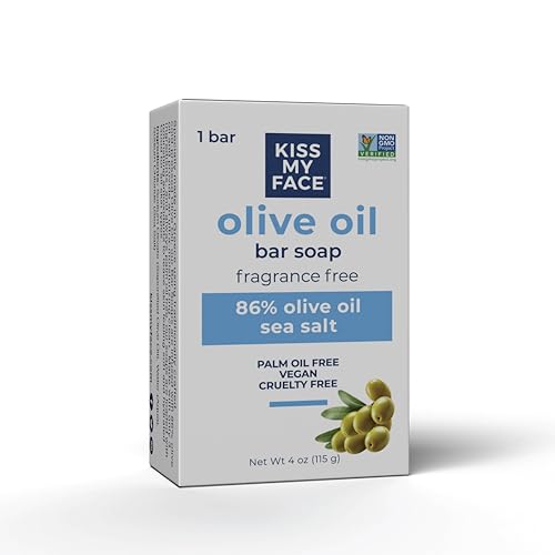 Kiss My Face Olive Oil Fragrance Free Bar Soap - Moisturizing Bar Soap - Cruelty Free Vegan Soap - Palm Oil Free - 4 oz Per Bar, 1 Pack (Packaging May...