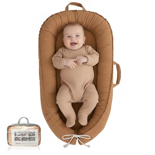 Baby Lounger - Infant Lounger for Newborn 0-24 Months, Pure Cotton Breathable Baby Nest Lounger, Newborn Essentials for Baby Boys & Girls, Portable Baby Lounger for Home and Travel