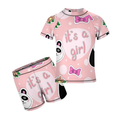 Cute Pandas Flowers BowsChildren's Swimsuits Boys Two Piece Suit10-12Y（150cm）
