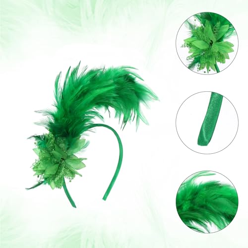 MWOOT Feather Headband, 1920s Feathered Headpiece, Green Roaring 20s Fascinators for Women Artificial Flower Feather Headwear - Image 2