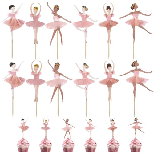 YUVKIN 12 piezas Toppers Bailarina para Cupcakes, Adornos de Ballet para Tartas de Cumpleaños, niña pastel, Bodas y Fiestas Infantiles, Perfecto para Baby Shower y la fiesta (Rosa)