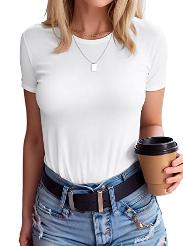 SANDERY Womens Round Neck Long/Short Sleeve Shirts Ribbed Casual Slim Fitted Tops Blouses