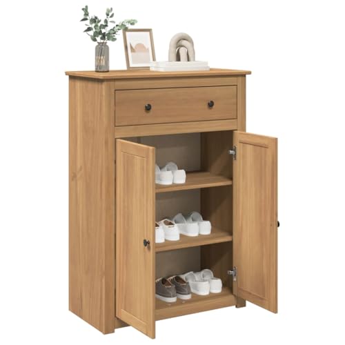 SooIarix Zapatero Panamá de madera maciza de pino 80 x 40 x 114 cm con 3 compartimentos y cajón, zapatero cerrado que ahorra espacio, armario estrecho de pared para guardar zapatos ordenados