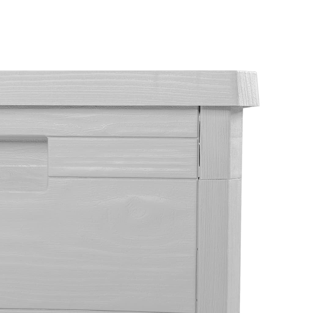 Outdoor-Kissenbox Grau 77,5x44,5x53 cm Polypropylen Aufbewahrungsbox mit abschließbarem Deckel und Holzoptik für Garten Terrasse Lagerung