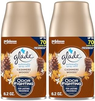 Glade Automatic Spray Refill, Air Freshener for Home and Bathroom, Cashmere Woods, 6.2 Oz, 2 Count