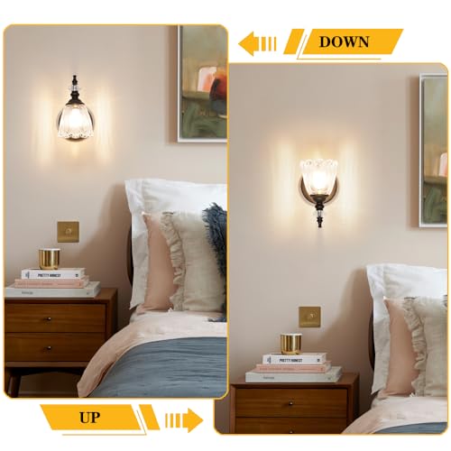 Image of Vintage Black Wall Sconces Set of Two, Matte Black Bathroom Vanity Light Fixtures, G9 Bulbs Bathroom Sconces Set of 2, Glass Wall Lights for Bathroom, Bedroom, Hallway