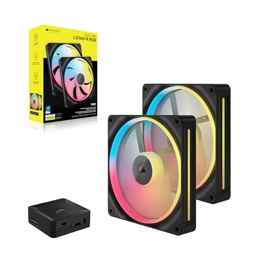 CORSAIR iCUE Link LX140-R RGB 140mm PWM Ventilateur Inversés – Kit Double Ventilateur – Faible Bruit, CORSAIR Palier à Dôme Magnétique, Double Boucle Lumineuse, Vis QuikTurn™, Mode Zéro RPM – Noir