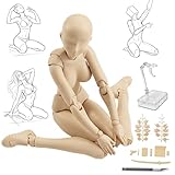 CHALAN デッサン人形 フィギュア 30個関節可動 【プロ漫画家推薦】 男性 女性 モデル 人形 スタンド付き 漫画 デッサンモデル デッサンドール 全身ドール プレミアムスケッチ人形 素体 模型 キャラクター ポージング人形 筋肉体型 作画 練習 美術 スケッチ 小道具 女性-肌色
