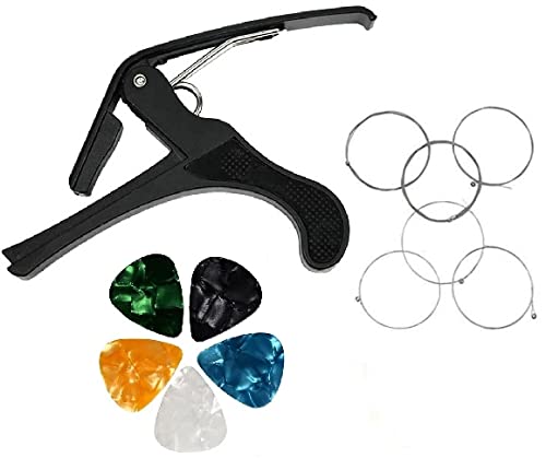 SLS Music Acoustic Guitar String Set with Alloy Metal Capo – Full Set of 6 Strings and Guitar Capo Combo