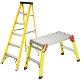 Excel 5 Step Folding Fibreglass Ladder & Folding Hop Up Work Bench Platform