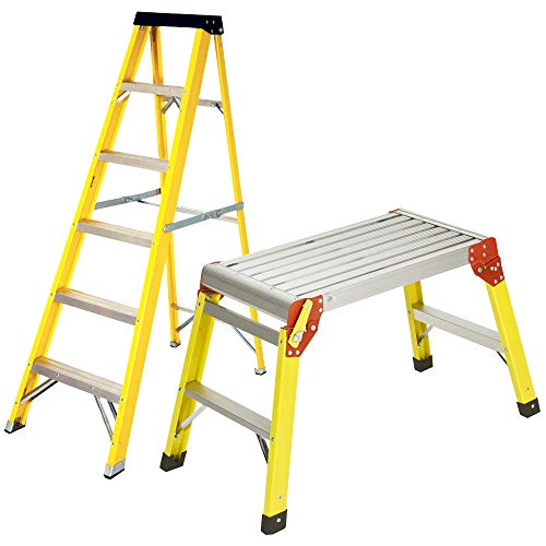 Excel 5 Step Folding Fibreglass Ladder & Folding Hop Up Work Bench Platform