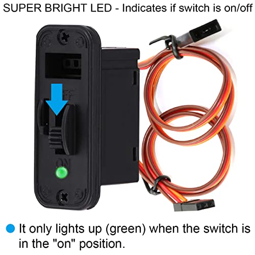 Xiatiaosann RC Schalter JR Stecker Heavy Duty RC Schalter Modellbau, 2 Stück JR On Off Zubehör für Empfänger Servo, mit LED Grün