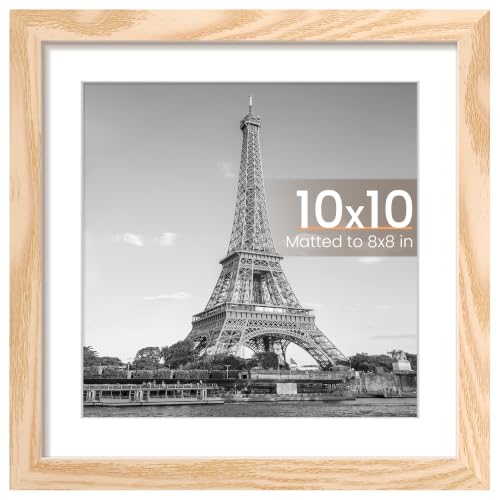 Image of upsimples 10x10 Picture Frame, Display Pictures 8x8 with Mat or 10 x 10 Without, Wall Hanging Square Frames, Natural Style, 1 Pack