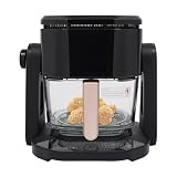 Freidora de aire caliente con cesta de cristal visible, 4,5 L, 1500 W, freidora de aire caliente multifuncional con función de barbacoa, 50 – 220 °C, portátil de cristal para camping, color negro