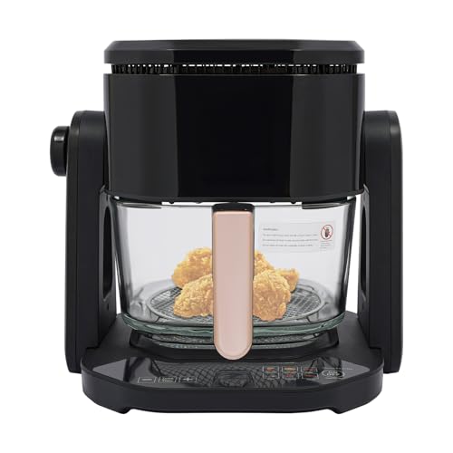 Freidora de aire caliente con cesta de cristal visible, 4,5 L, 1500 W, freidora de aire caliente multifuncional con función de barbacoa, 50 – 220 °C, portátil de cristal para camping, color negro